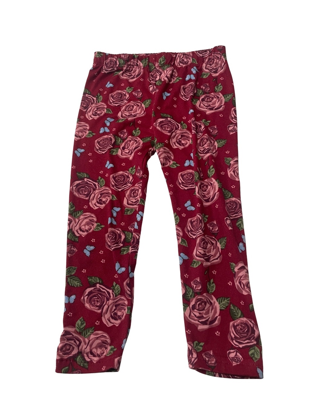 Girls' Burgundy Rose Print Pants